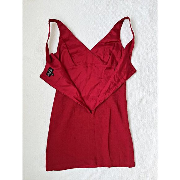 Vintage Nanette Lepore Red Satin Mini V-neck Dress - Picture 8 of 11